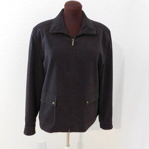 Talbots Women's Size 16 Zip Front Faux Suede Jacket Brown Lined Stretch Classic